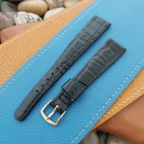 11/16 Caravelle Bulova Black Leather Unused Classic nos 1970s Vintage Watch Band