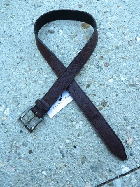 1.25" Wide Cut-Edge Leather Belt with Distressed Metal Buckle