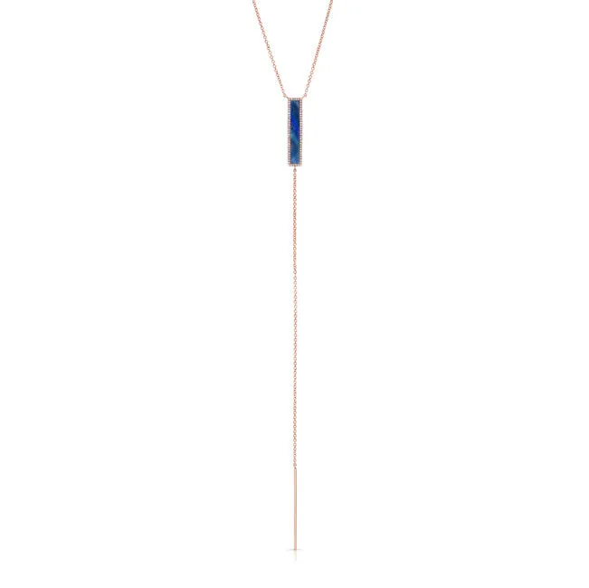 14k Gold Opal Diamond Bar Y-Necklace