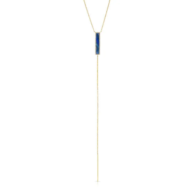 14k Gold Opal Diamond Bar Y-Necklace