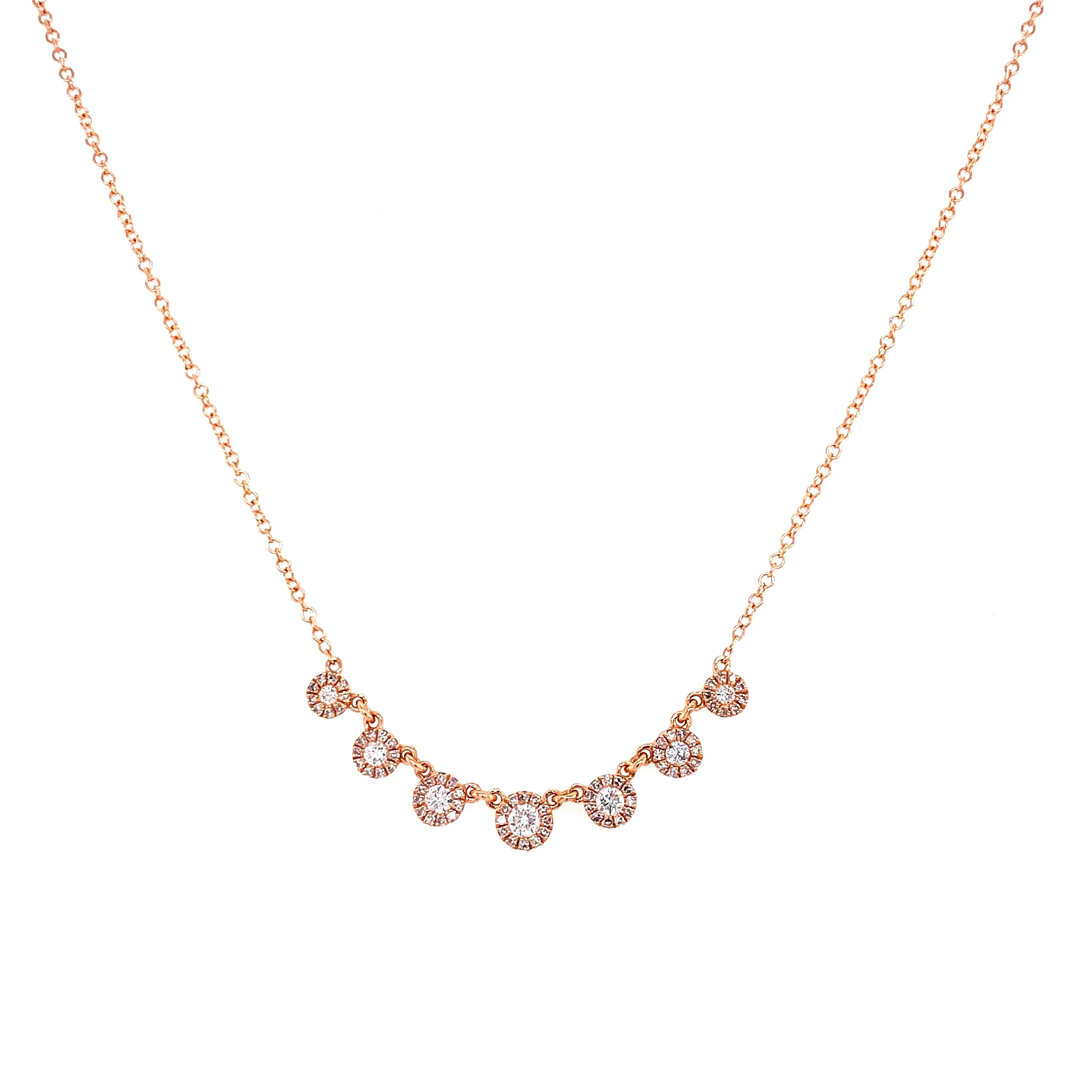 14K Rose Gold 7 Diamond Cluster Necklace