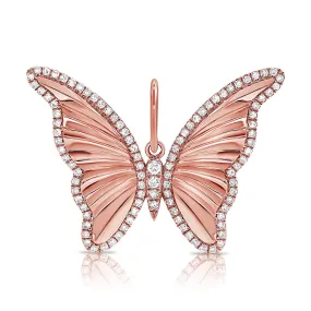 14K Rose Gold Diamond High Polished Butterfly Pendant