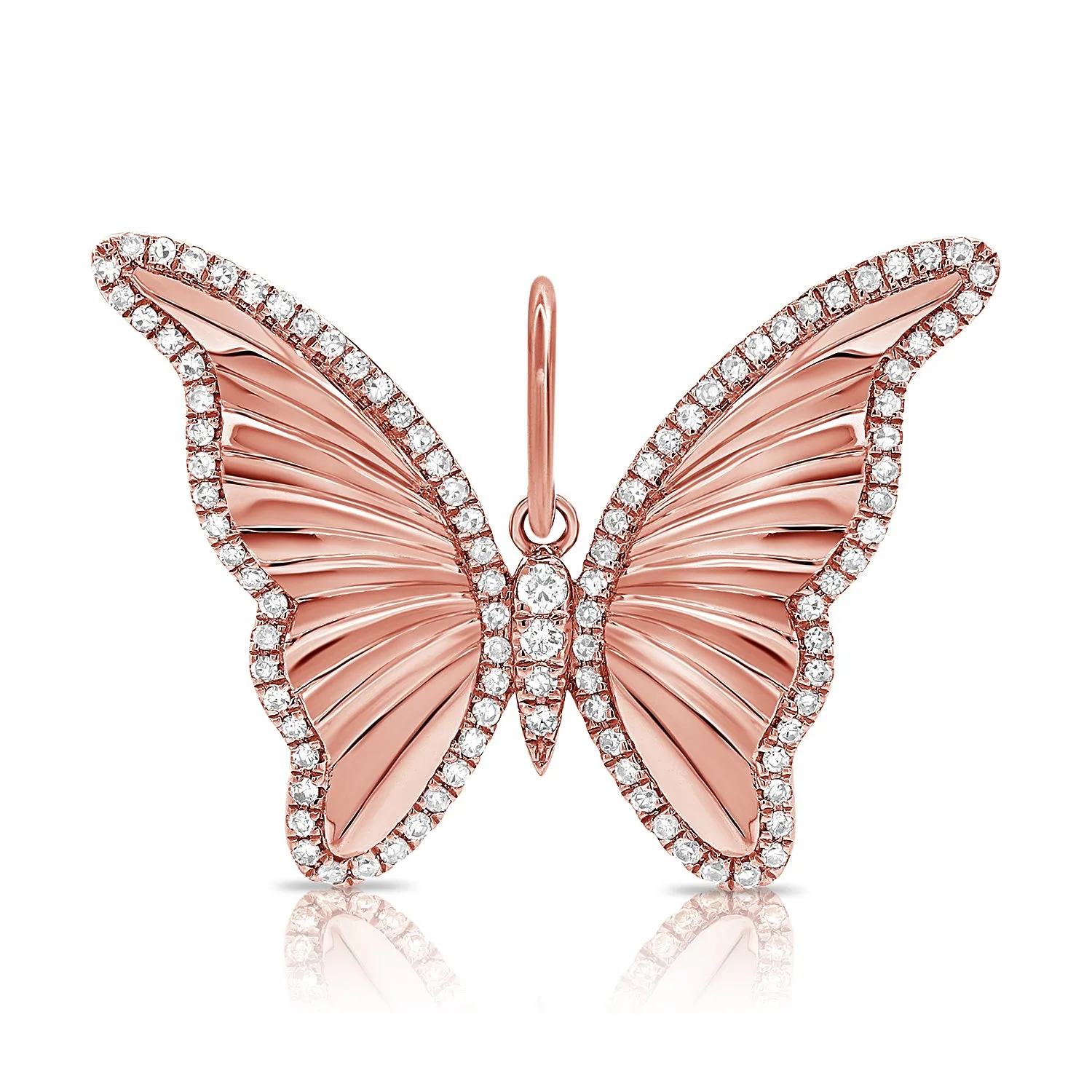 14K Rose Gold Diamond High Polished Butterfly Pendant