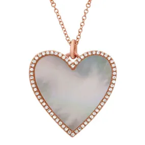 14K Rose Gold Diamond   Mother of Pearl Large Heart Necklace
