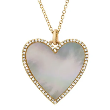 14K Rose Gold Diamond   Mother of Pearl Large Heart Necklace