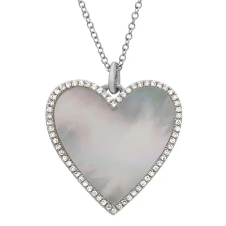 14K Rose Gold Diamond   Mother of Pearl Large Heart Necklace