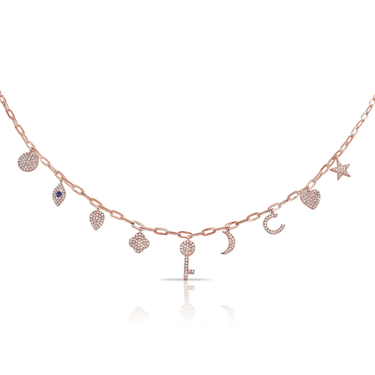 14K Rose Gold Diamond   Sapphire Charm Necklace