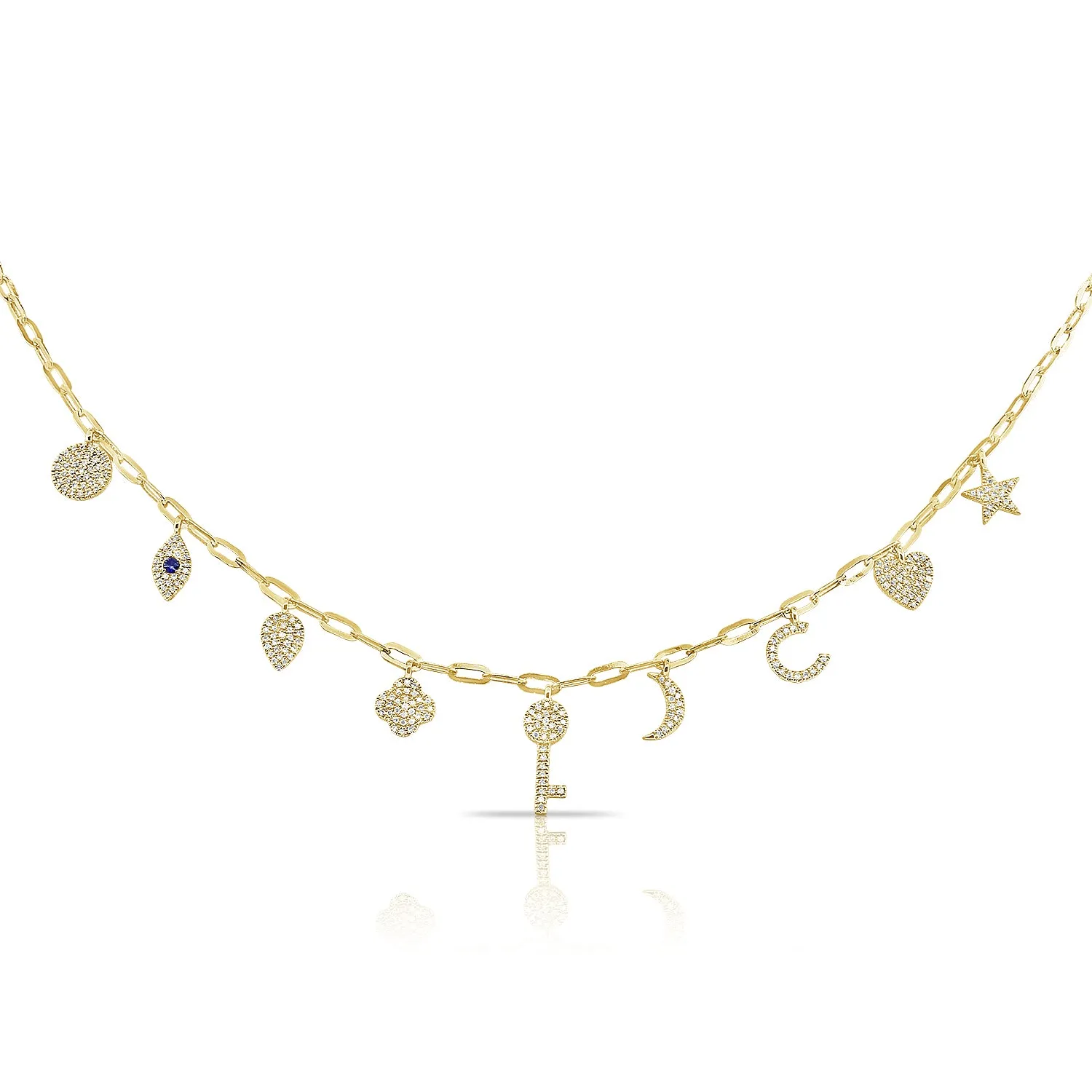 14K Rose Gold Diamond   Sapphire Charm Necklace