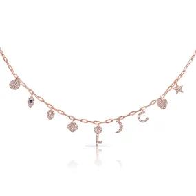 14K Rose Gold Diamond   Sapphire Charm Necklace