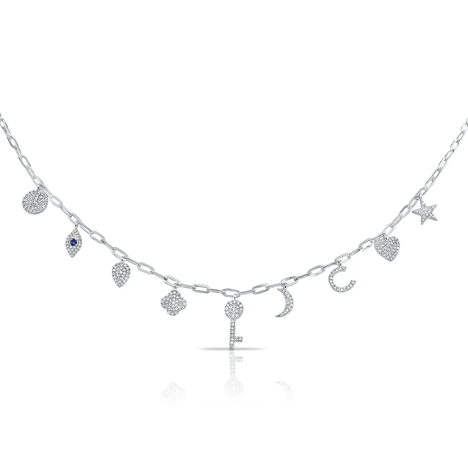 14K Rose Gold Diamond   Sapphire Charm Necklace