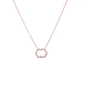 14K Rose Gold Diamond   White Topaz Hexagon Necklace
