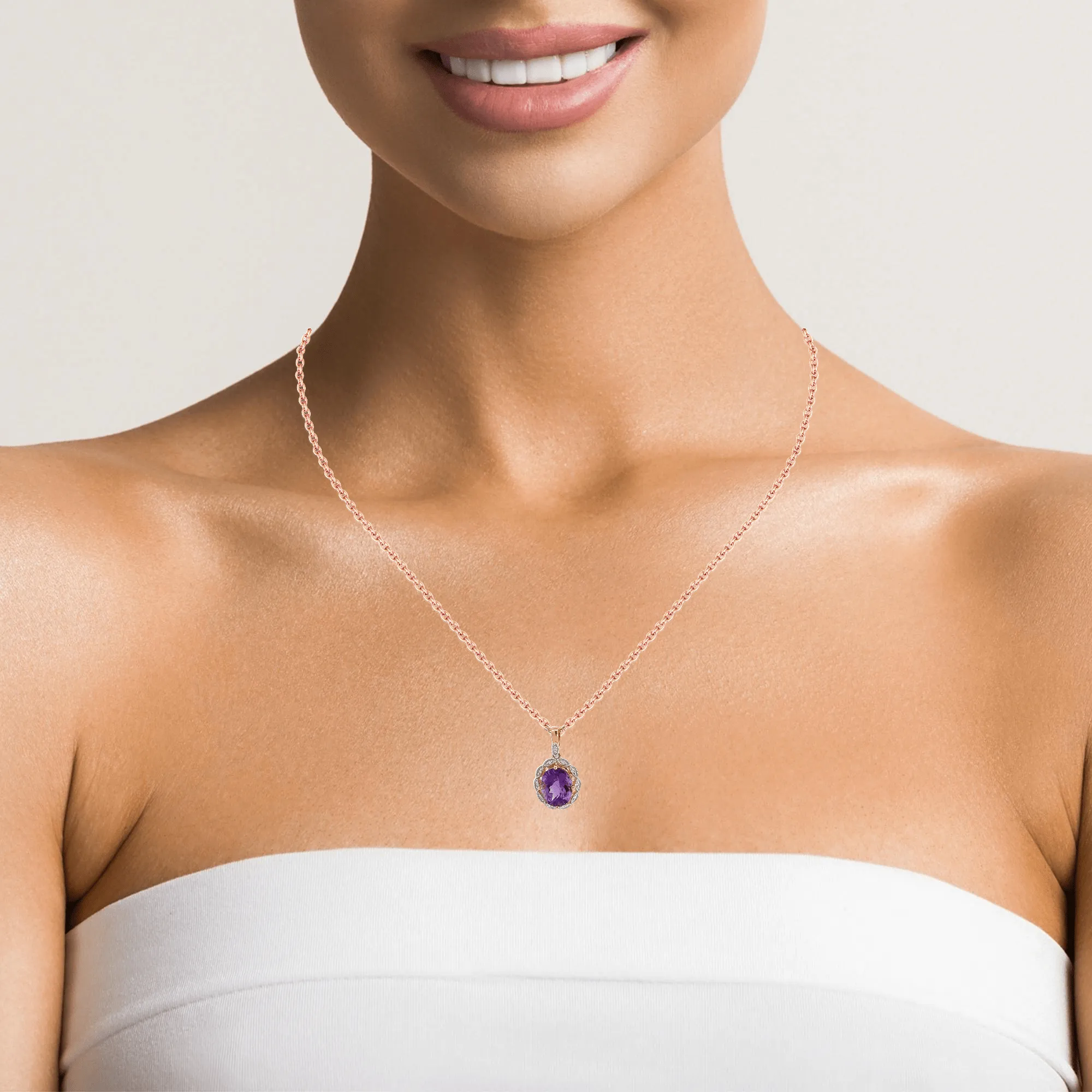 14k Rose Gold Genuine Amethyst Pendant Necklace