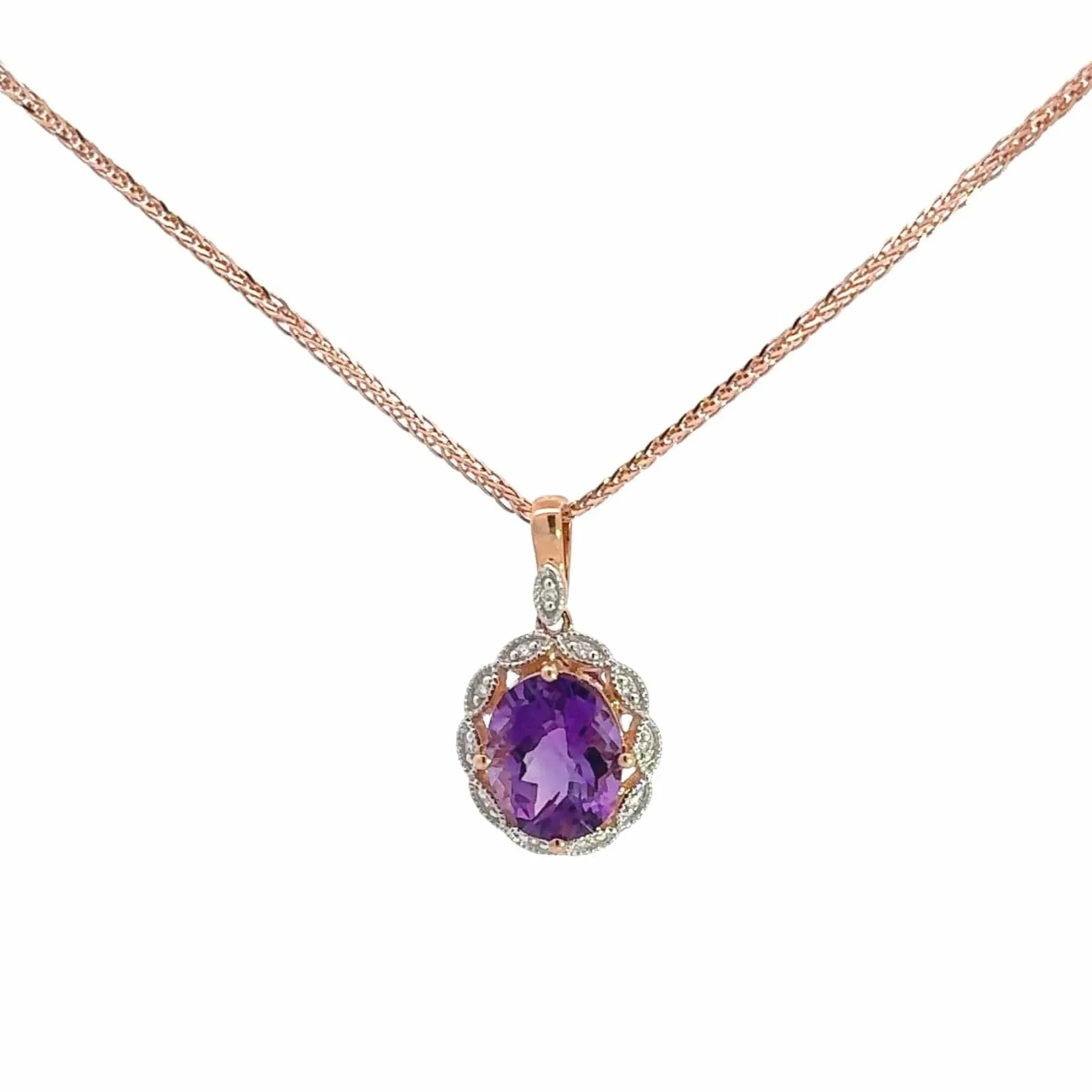 14k Rose Gold Genuine Amethyst Pendant Necklace