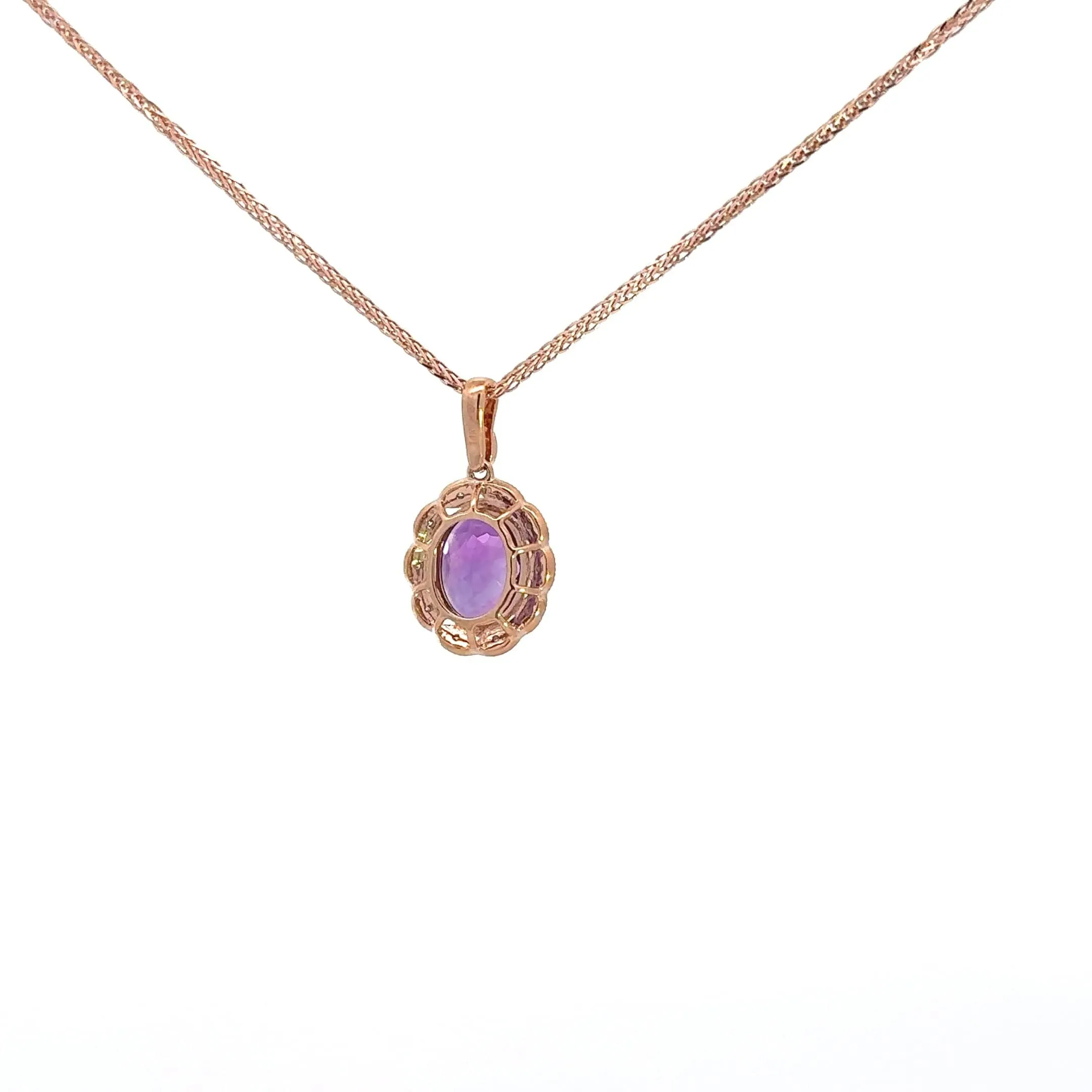 14k Rose Gold Genuine Amethyst Pendant Necklace