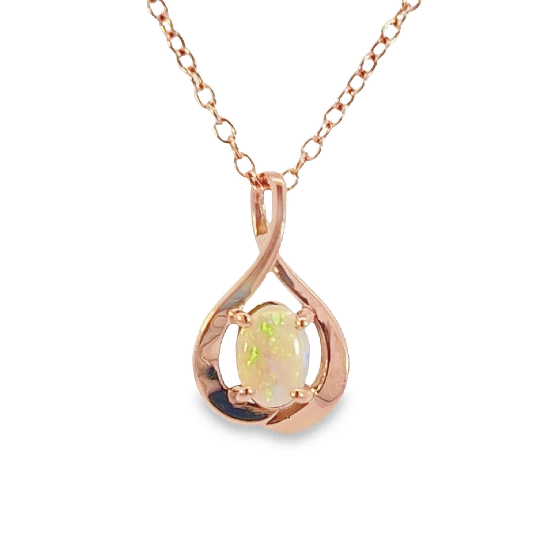14kt Rose Gold swirl pendant with one Black Opal 0.33ct