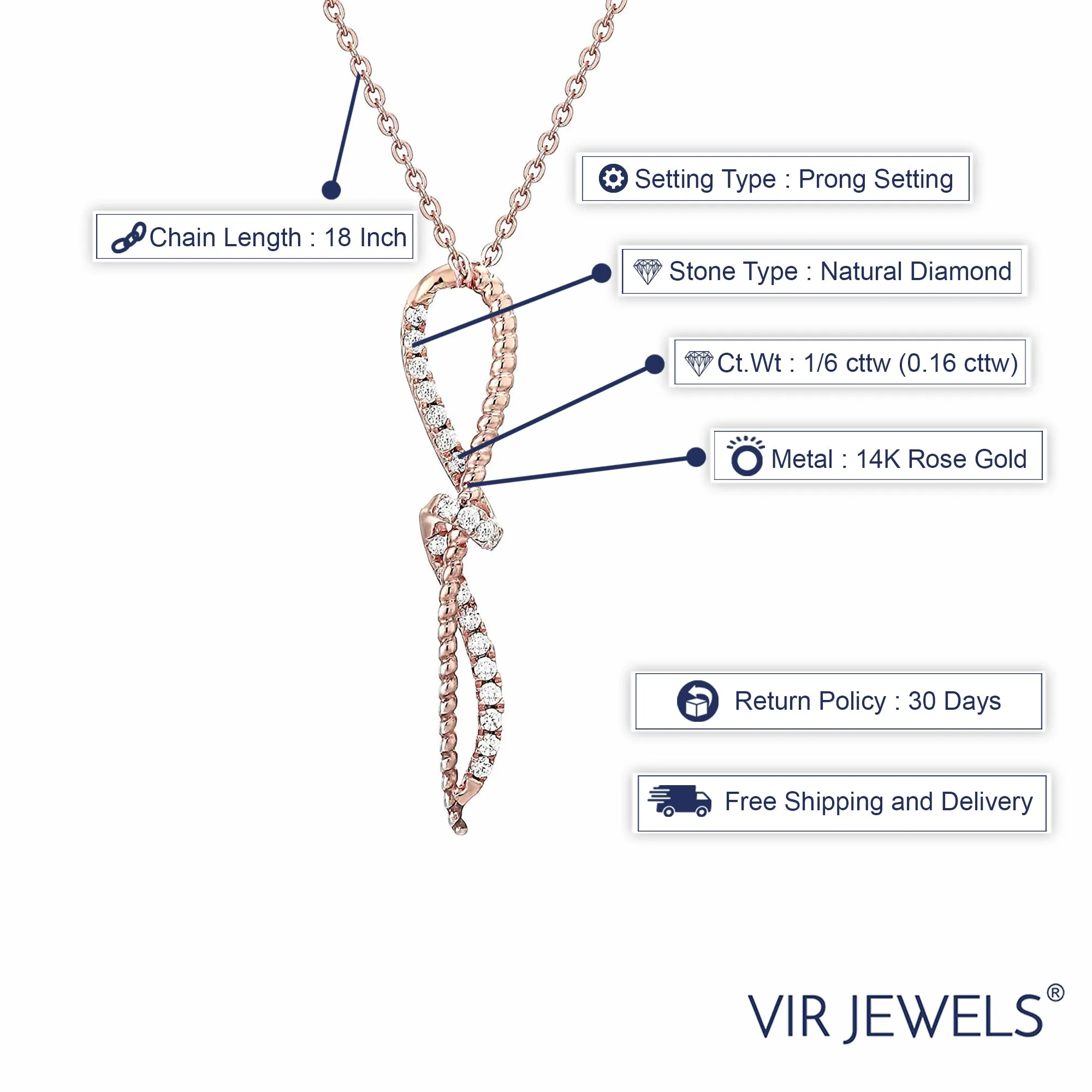 1/6 cttw Diamond Knot Pendant In 14K White and Rose Gold with Chain