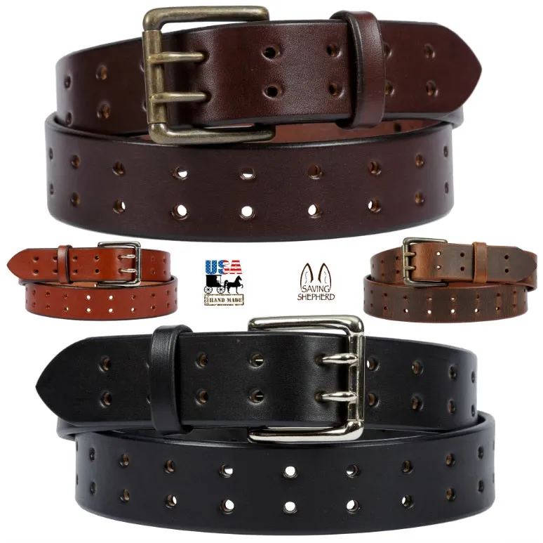 1¾" DUAL PRONG DOUBLE HOLE BELT - Heavy Duty Amish Handmade USA