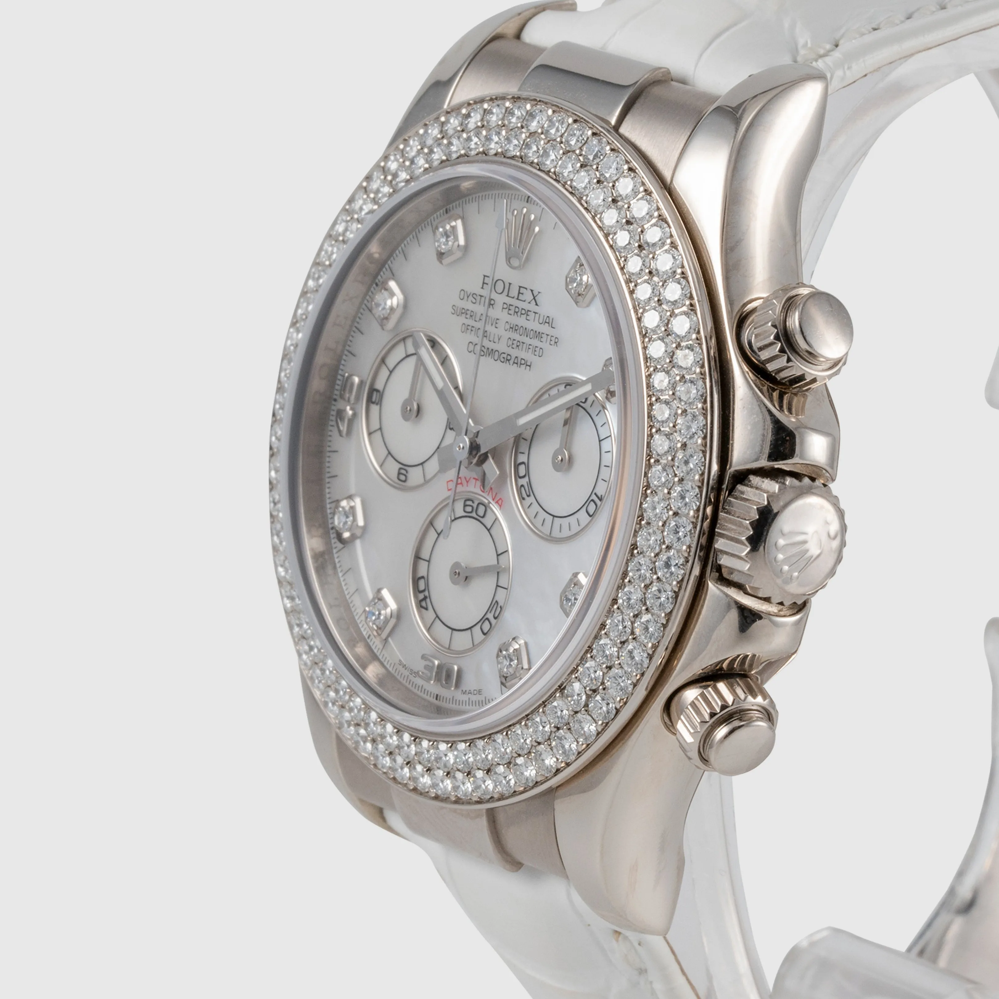 2006 Rolex Daytona White MOP Dial & Factory Diamond Bezel Ref. 116589  (with Warranty Card)