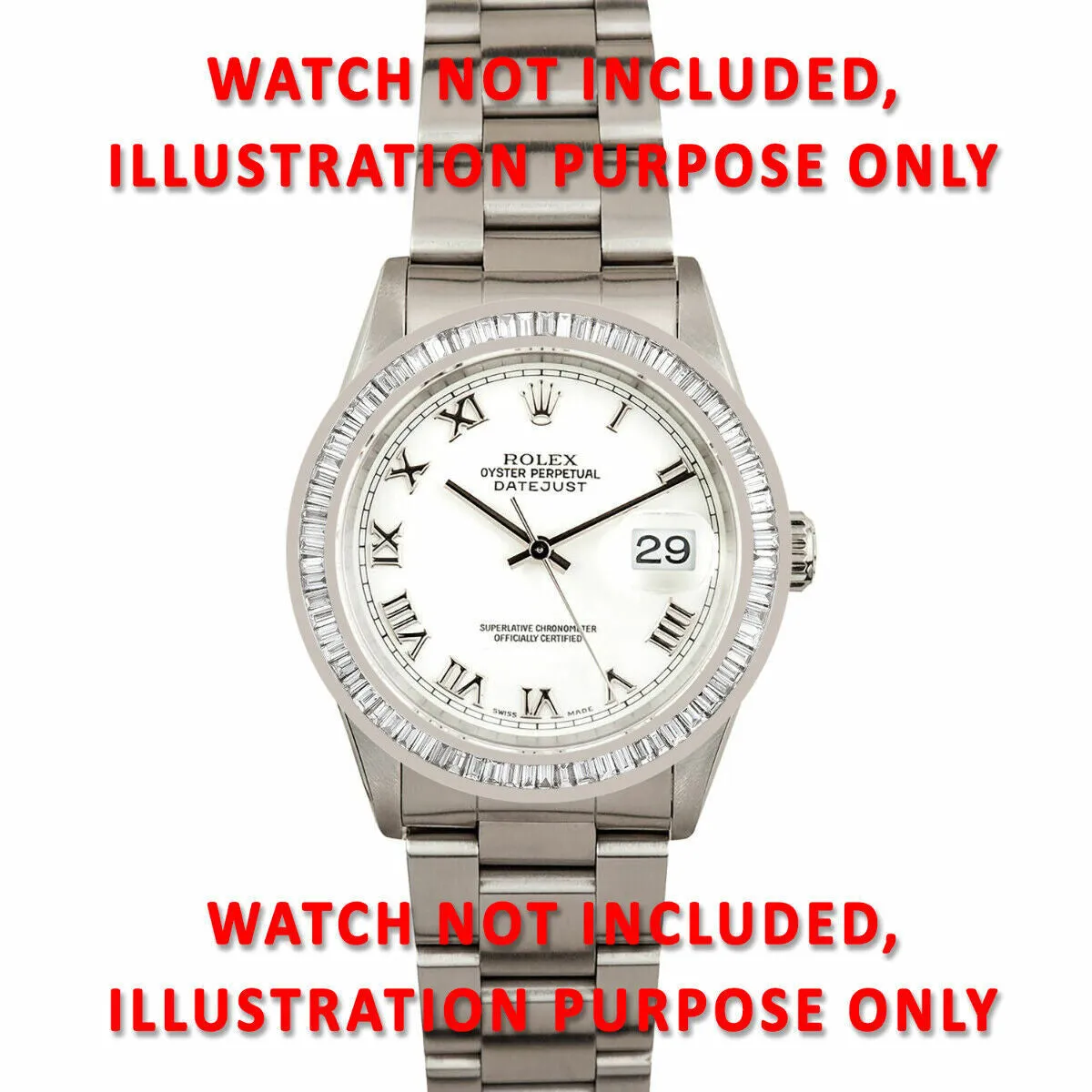 2.75CT BAGUETTE DIAMOND BEZEL 14KW FOR ROLEX 36MM DATEJUST, PRESIDENT WATCH