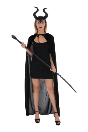 3 Piece Evil Witch Set (Includes Horned Headband, Staff & Cloak)