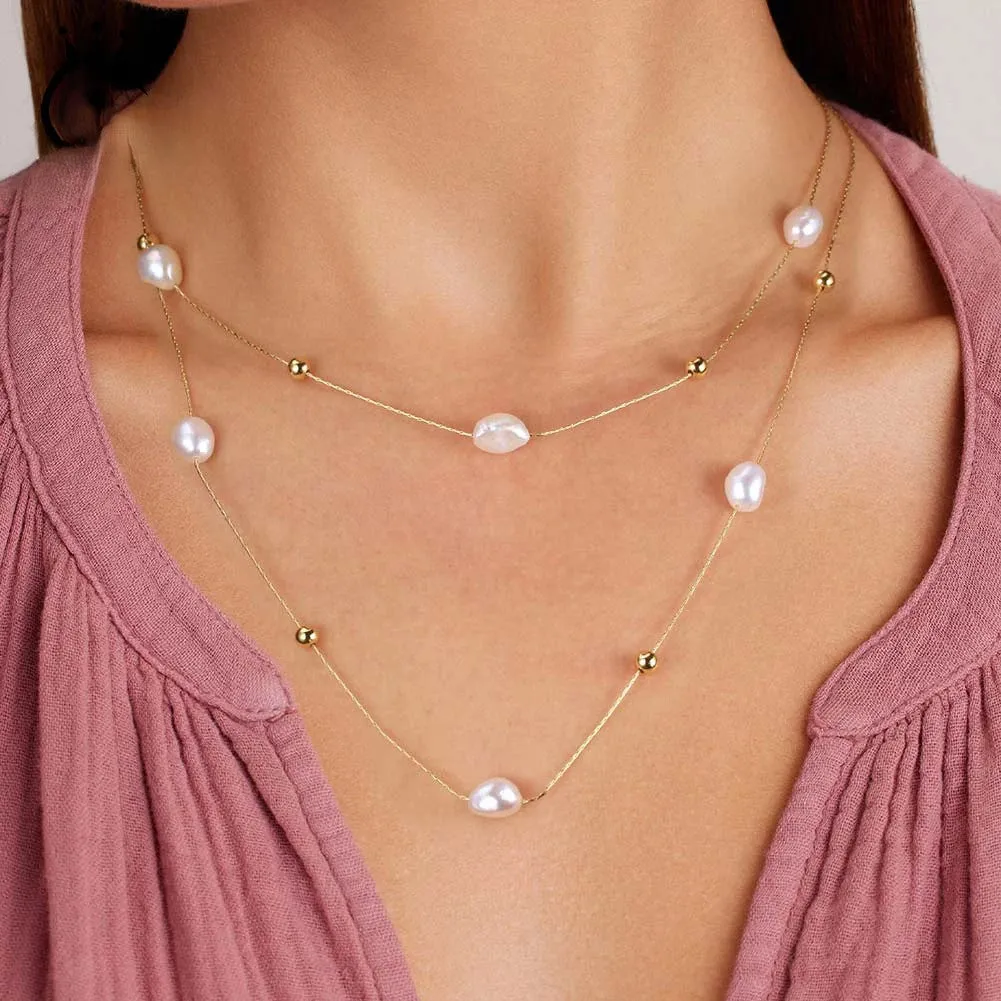 925 Sterling Silver Layered Pearl Choker Necklace for Women