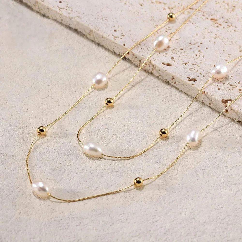 925 Sterling Silver Layered Pearl Choker Necklace for Women