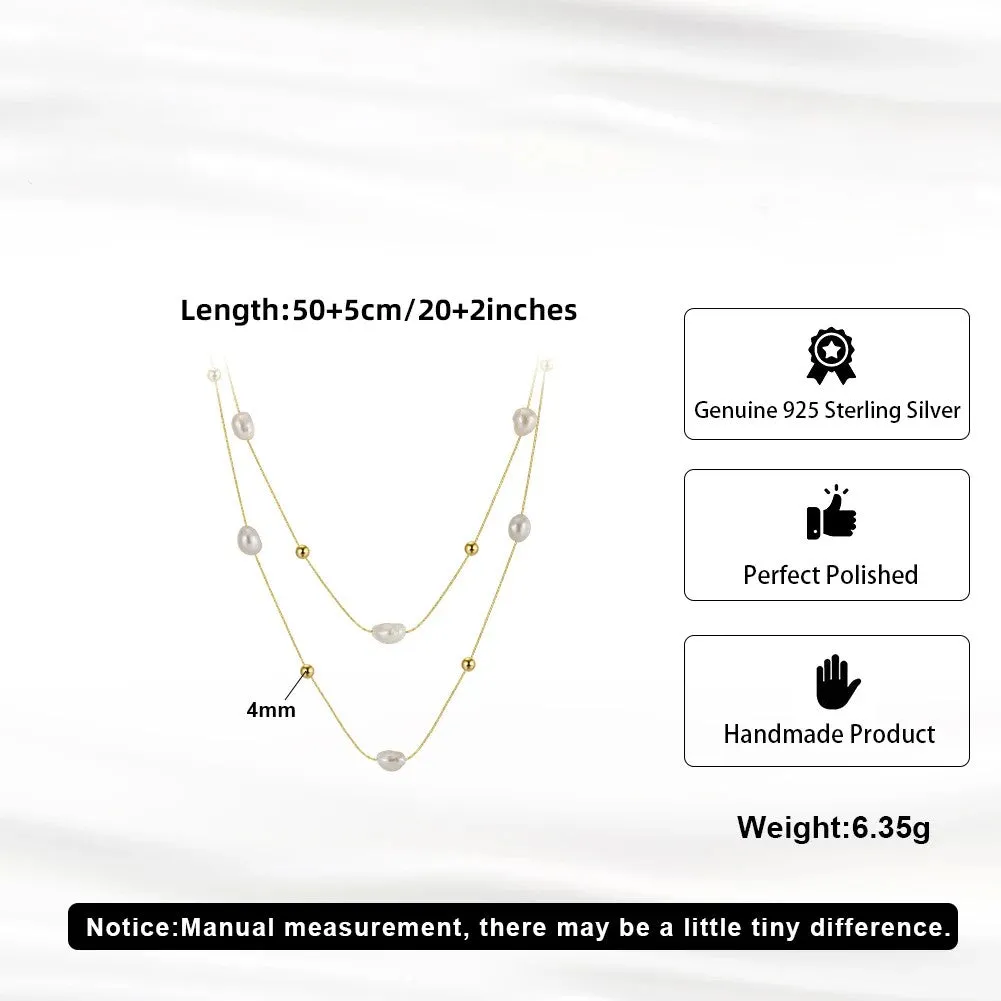925 Sterling Silver Layered Pearl Choker Necklace for Women