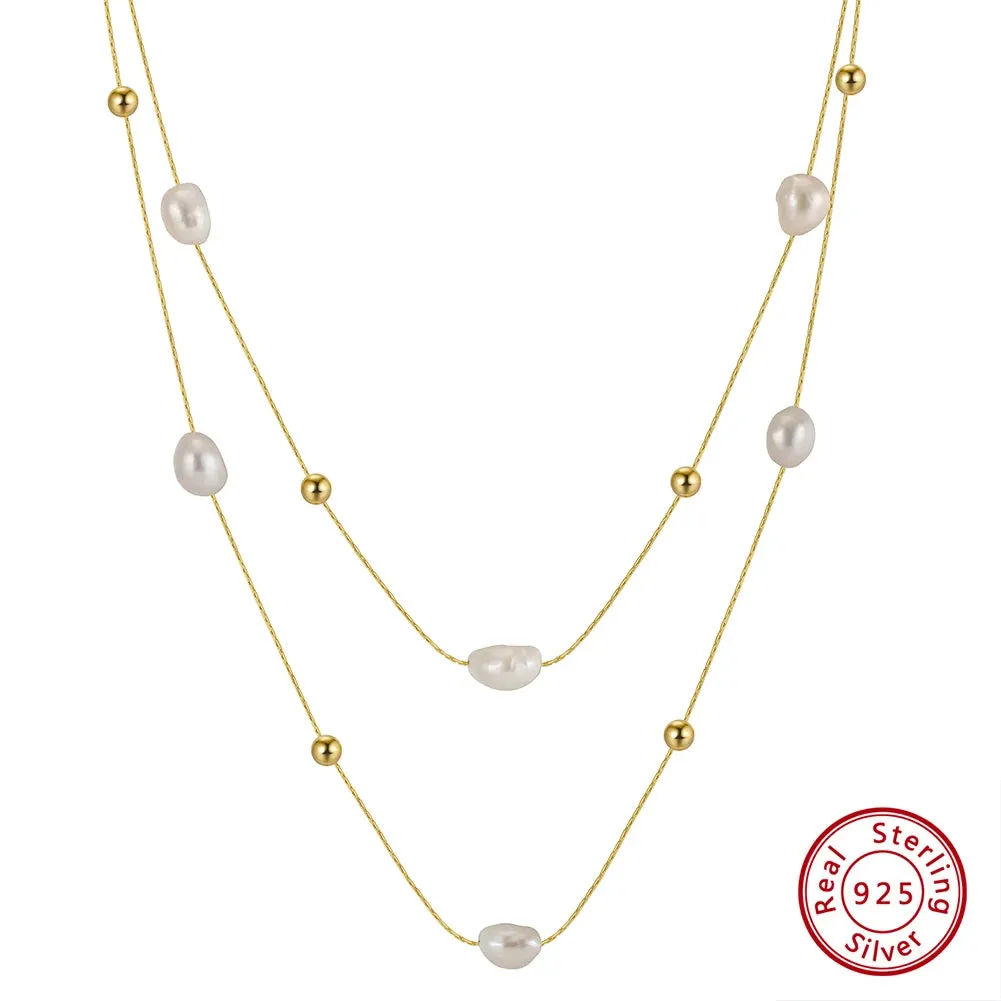 925 Sterling Silver Layered Pearl Choker Necklace for Women
