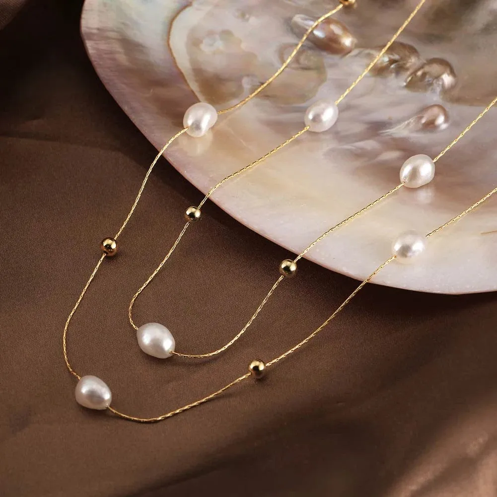 925 Sterling Silver Layered Pearl Choker Necklace for Women