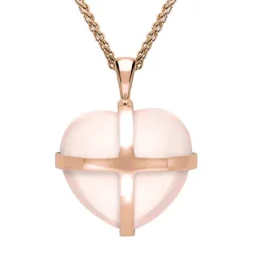 9ct Rose Gold Rose Quartz Medium Cross Heart Necklace