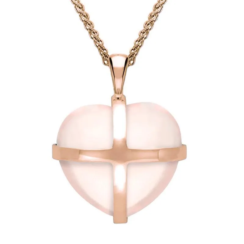 9ct Rose Gold Rose Quartz Medium Cross Heart Necklace