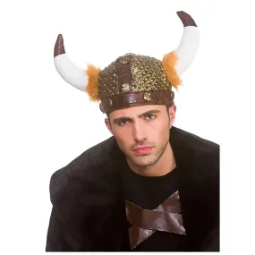 Adults Viking Helmet Soft Horns Faux Leather Fancy Dress