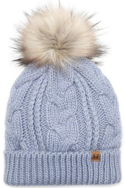 Assorted Cable Knit Faux Fur Pom Beanie Hat