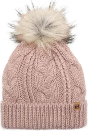 Assorted Cable Knit Faux Fur Pom Beanie Hat
