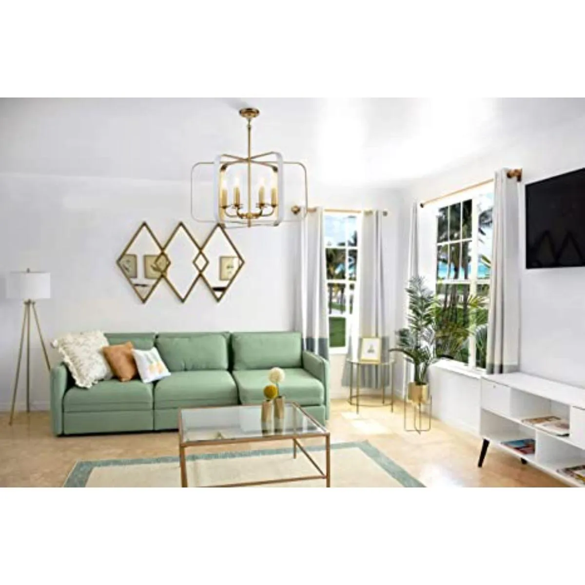 Aureum 26 in. 6 Lights Pendant Light Matte White & Gold Finish
