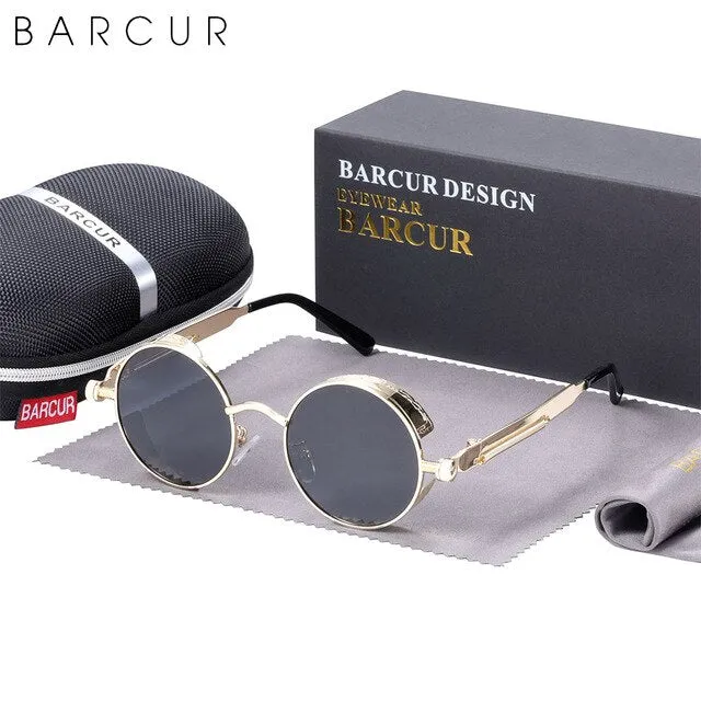 BARCUR Retro Round Steampunk Design Sunglasses 8376
