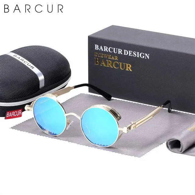 BARCUR Retro Round Steampunk Design Sunglasses 8376