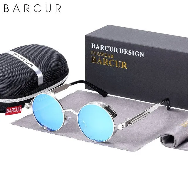 BARCUR Retro Round Steampunk Design Sunglasses 8376