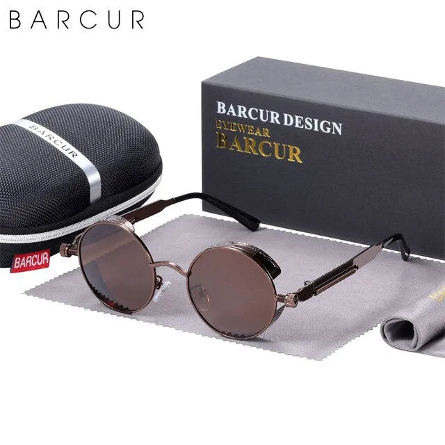 BARCUR Retro Round Steampunk Design Sunglasses 8376