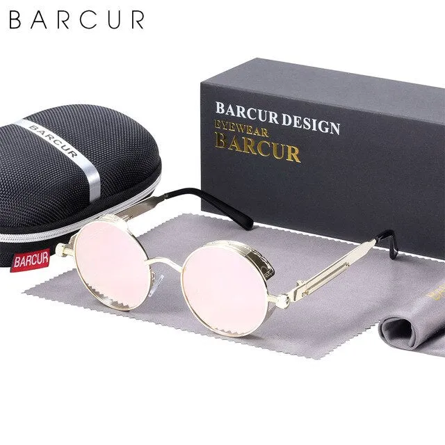 BARCUR Retro Round Steampunk Design Sunglasses 8376