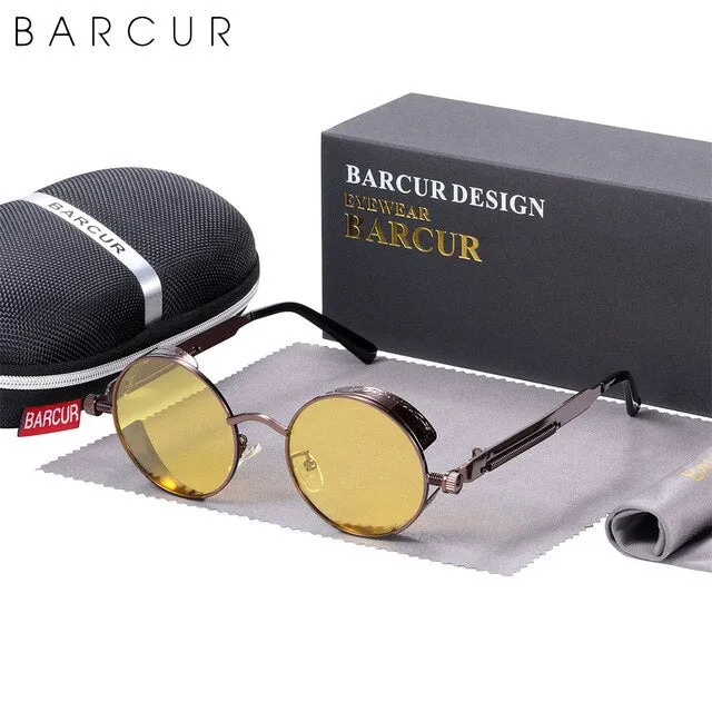BARCUR Retro Round Steampunk Design Sunglasses 8376