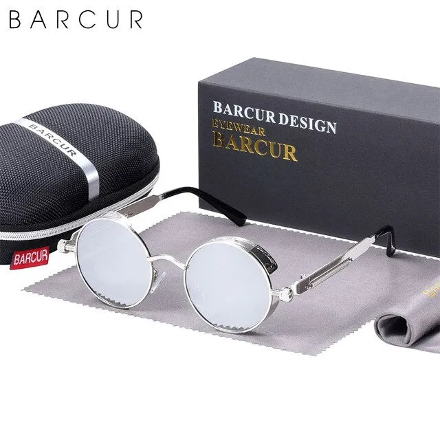 BARCUR Retro Round Steampunk Design Sunglasses 8376