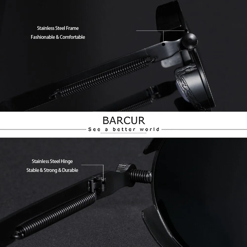 BARCUR Retro Round Steampunk Design Sunglasses 8376