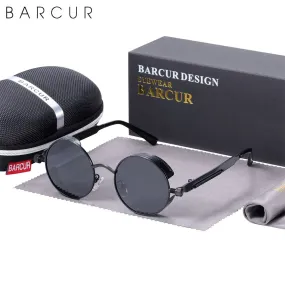 BARCUR Retro Round Steampunk Design Sunglasses 8376