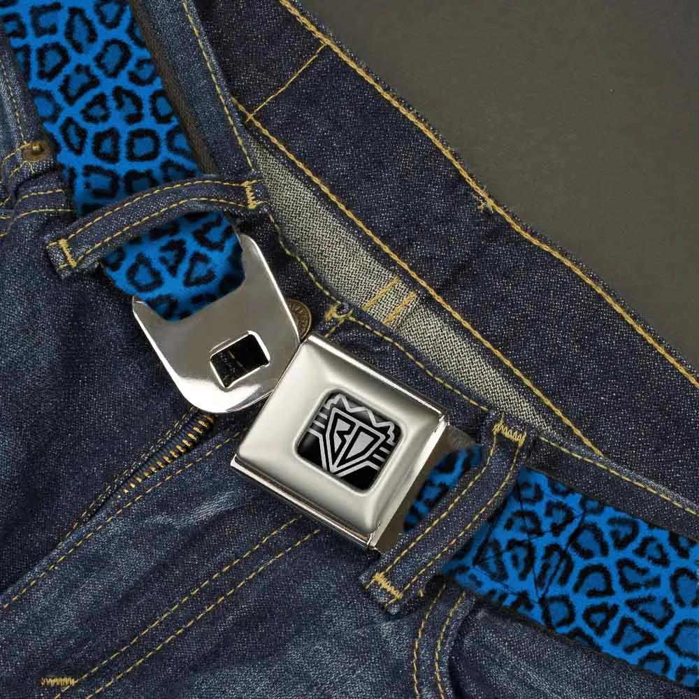 BD Wings Logo CLOSE-UP Full Color Black Silver Seatbelt Belt - Leopard Turquoise Webbing