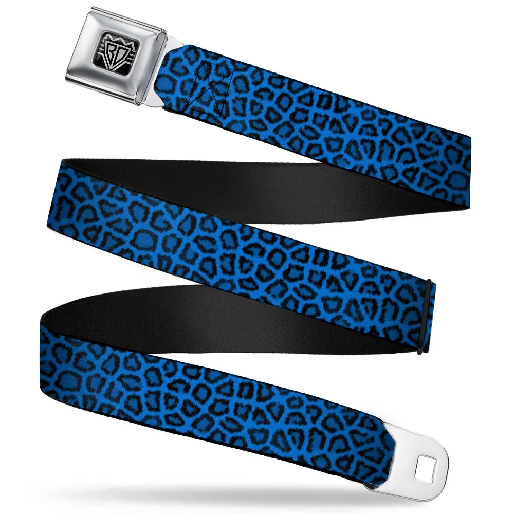 BD Wings Logo CLOSE-UP Full Color Black Silver Seatbelt Belt - Leopard Turquoise Webbing