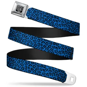 BD Wings Logo CLOSE-UP Full Color Black Silver Seatbelt Belt - Leopard Turquoise Webbing