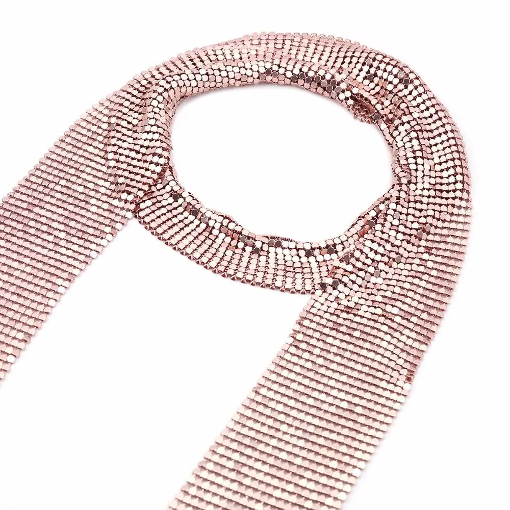 Beautiful Long Draping Metallic Choker Collar Necklace