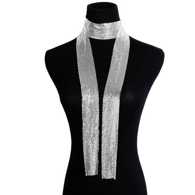 Beautiful Long Draping Metallic Choker Collar Necklace
