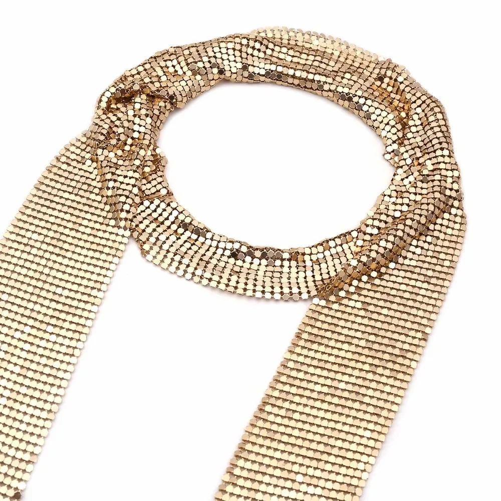 Beautiful Long Draping Metallic Choker Collar Necklace